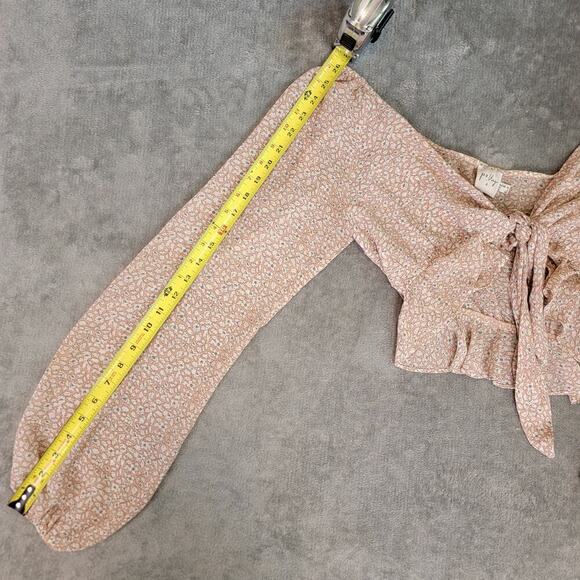 Polly Floral Crop Top 6 Sheer Puff Sleeve Tie Front Romanticcore - Picture 3 of 8